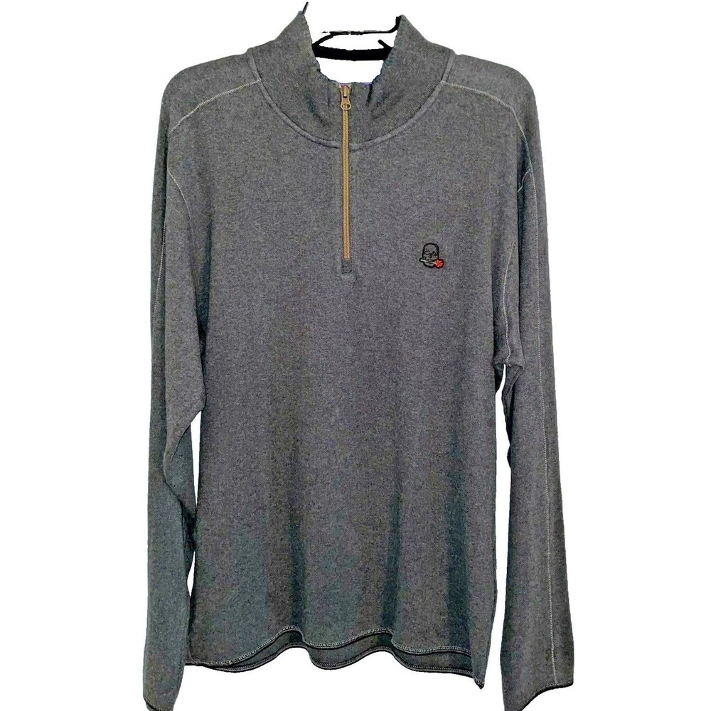 Robert Graham Mens XXL Gray Quarter Zip Skull Rose Long Sleeve Pullover Sweater